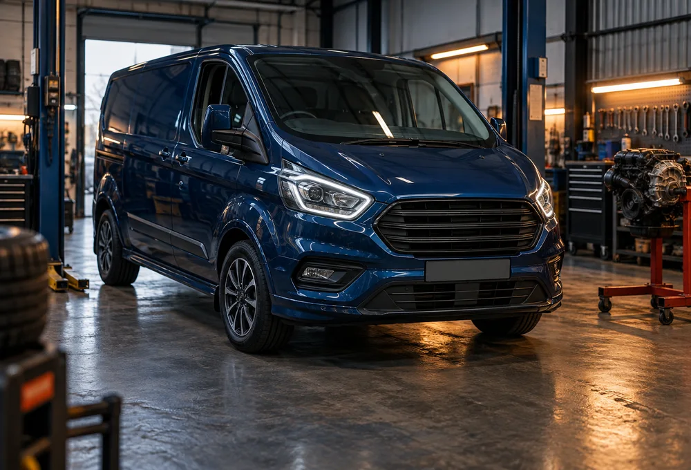 Ford Transit Custom van at a workshop
