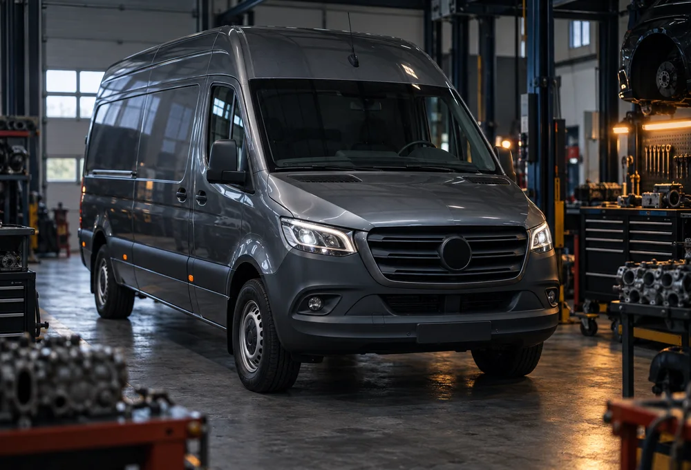 Mercedes-Benz Sprinter van at a workshop